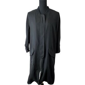 Cupcakes and Cashmere Womens Black Tencel Trench Coat Career Business Workwear L